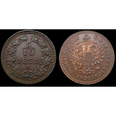 1858 5/10 krajcár Habsburg érme