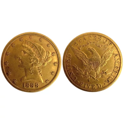1888 5 Dollár arany érme "S" verdejel, San Francisco USA  8,36 g  Au(0,900)