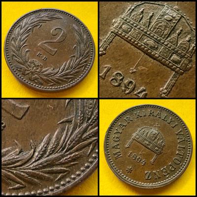 1894 2 fillér réz érme