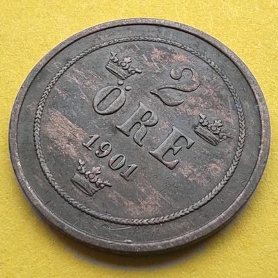 1901 2 Öre Svéd réz érme