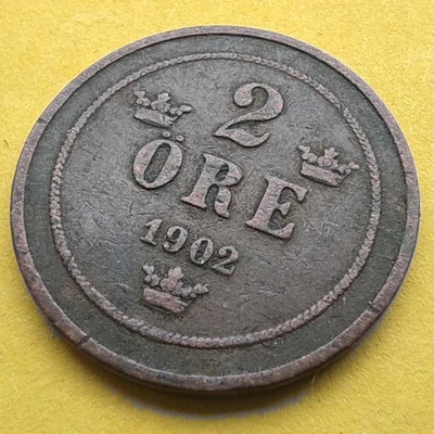 1902 2 Öre Svéd réz érme