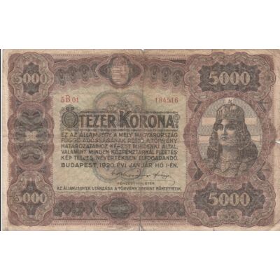 1920 5000 Korona Államjegy Numizmatika-bankjegyek