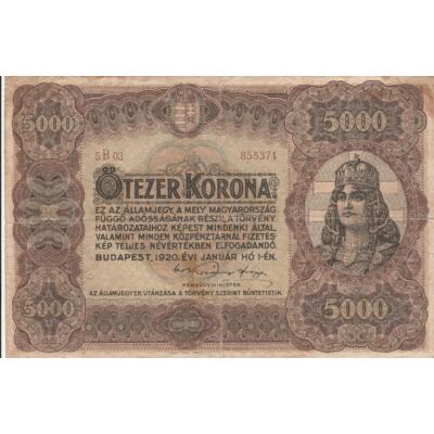 1920 5000 korona államjegy Numizmatika-bankjegyek