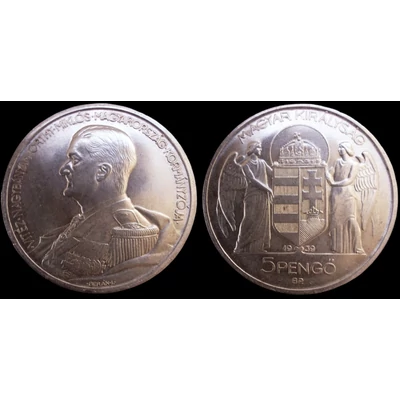 1939 5 Pengő Horthy ezüst emlék érme P8.2