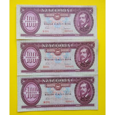 1960 100 forint 3 db sorszámkövető extra fine bankjegy