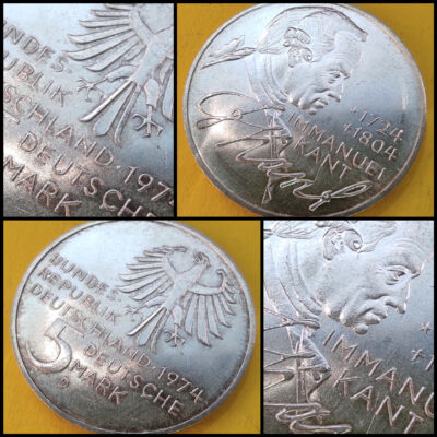 1974 NSZK ezüst emlék 5 márka érme D verdejel Immanuel Kant