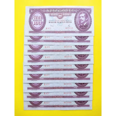 1975 100 forint 9 db sorszámkövető extra fine bankjegy Numizmatika-bankjegyek