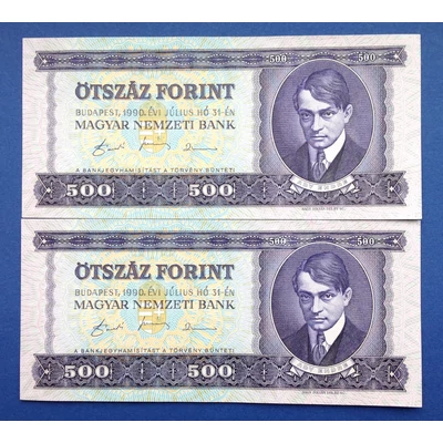 1990 500 forint UNC sorszámkövető bankjegy pár Numizmatika-bankjegyek