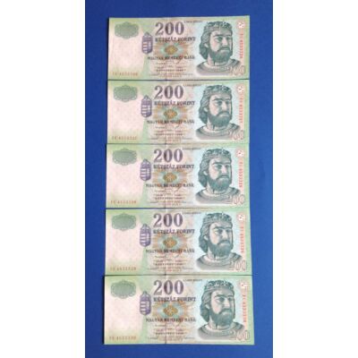 1998 200 forint FC sorozat 5 db sorszámkövető aUNC-UNC bankjegy Numizmatika-bankjegyek