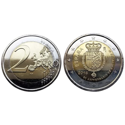 2018 2 Euro UNC emlékérme Spanyolország VI. Fülöp király 50. születésnapja