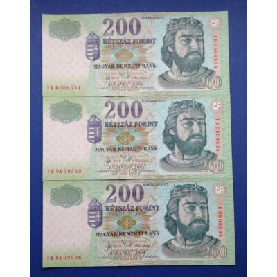 2004 200 forint FB 3 db sorszámkövető aUNC-UNC bankjegy Numizmatika-bankjegyek