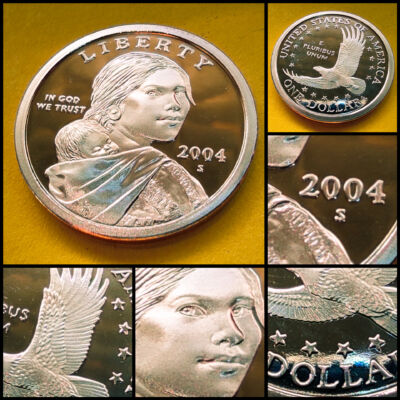 2004 vagy 2006 UNC Sacagawea 1 dollar PP tükörveret érme S verdejel Proof kivitel