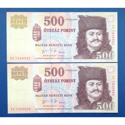 2006 500 forint UNC sorszámkövető bankjegy pár Numizmatika-bankjegyek