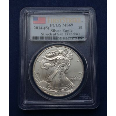 2014 Silver  Eagle 1 Uncia színezüst érme PCGS tokban MS 69 érme minősítéssel