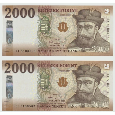 2016 2000 Forint 2db UNC sorszámkövető bankjegy