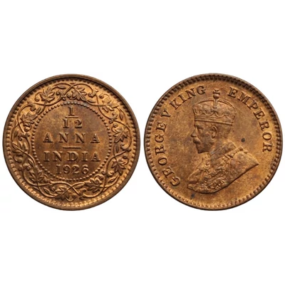 1926 1/12 Anna érme – Brit India, George V verdefényes, aUNC