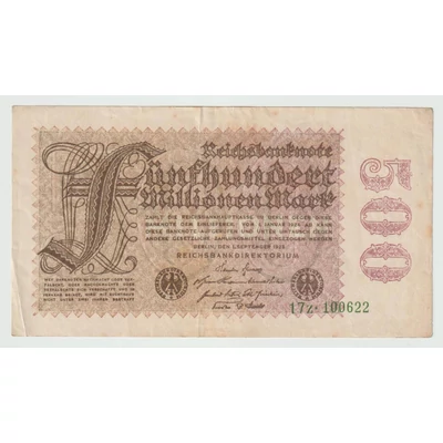 1923 500 millió Márka - Fünfhundertmillionen Mark bankjegy - Reichsbanknote Németország