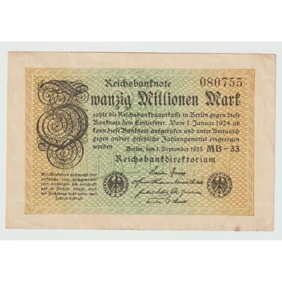 1923 20 milló Márka - Zwanzig Millionen Mark bankjegy - Reichsbanknote Németország