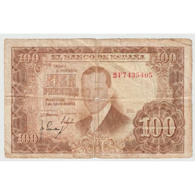 1953 100 Pesetas bankjegy Spanyolország