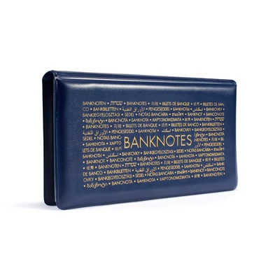 Leuchtturm Route bankjegytartó zsebalbum 20 db bankjegyhez, 182 × 92 mm-ig, kék
