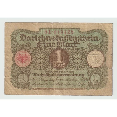 1920 1 Márka bankjegy - Eine Mark - Német Birodalom (Reichsschuldenverwaltung)