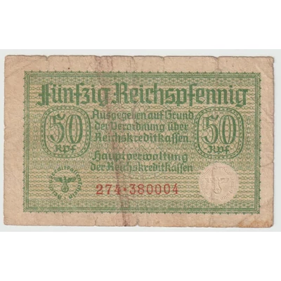1940-45 Fünfzig Reichspfennig bankjegy - Reichskreditkassen
