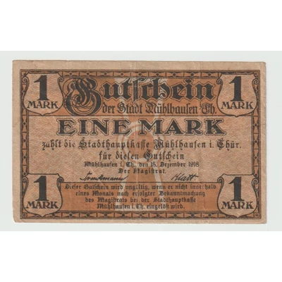 1918 1 Márka – Mühlhausen városának helyi utalványa