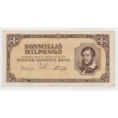 1946 1 millió milpengő F bankjegy Numizmatika - bankjegyek