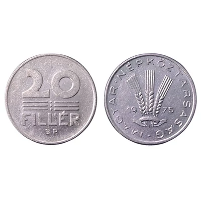 1975 20 Fillér forgalmi érme, verdefényes