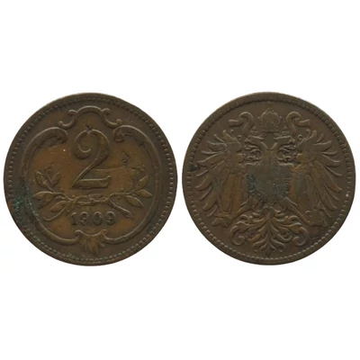 1909 2 Heller bronz érme