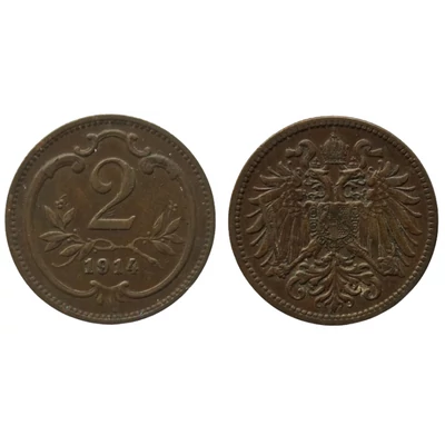1914 2 Heller bronz érme