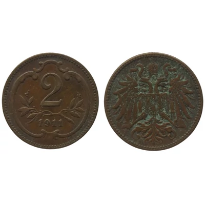 1911 2 Heller bronz érme