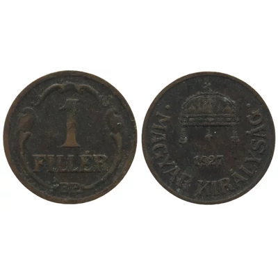 1927-es 1 Fillér – Horthy-korszak bronz érme