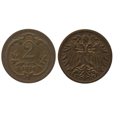 1910 2 Heller bronz érme