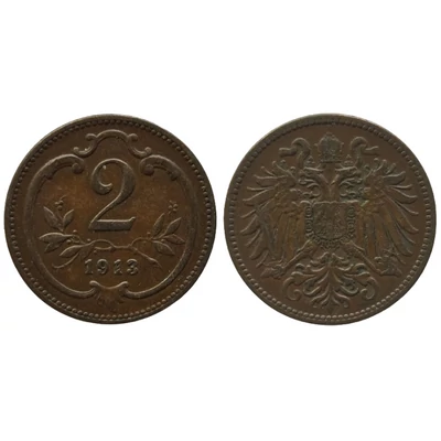1913 2 Heller bronz érme