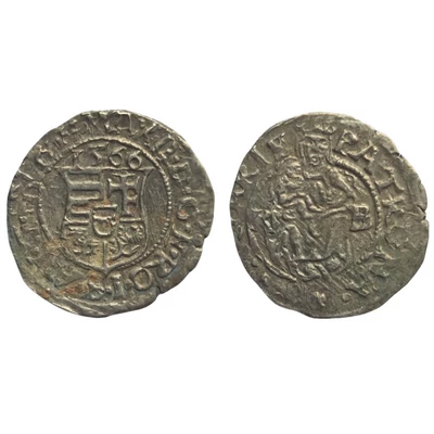 II. Miksa ezüst dénár (1565–1575) érme
