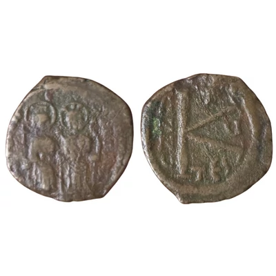II. Justinus és Sophia AE fél Follis - bizánci bronz érme Kr.u. 569/70  SB 366