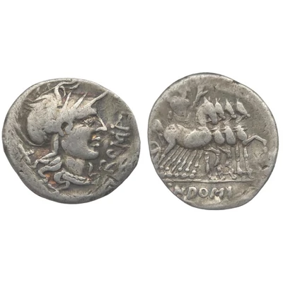 Cn. Domitius Ahenobarbus – római köztársasági ezüst denarius érme Kr. e. 116–115 
