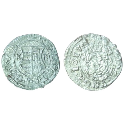 1617-es II. Mátyás ezüst denár – K-B verdejelű, Madonna ábrázolással
