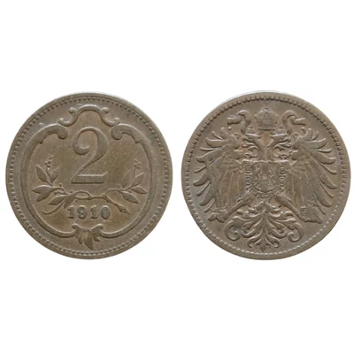 1910 2 Heller bronz érme