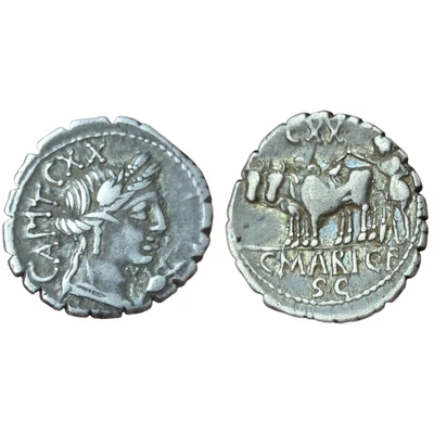 C. Marius C. f. Capito Denarius, római ezüst érme – Kr.e. 81, Sear 5300