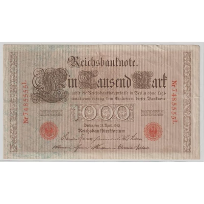 1910 Ein Tausend Mark - német 1000 márka bankjegy - Reichsbanknote