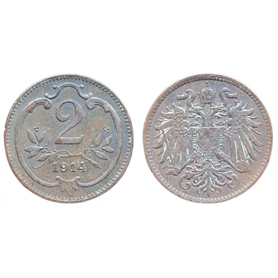 1914 2 Heller bronz érme