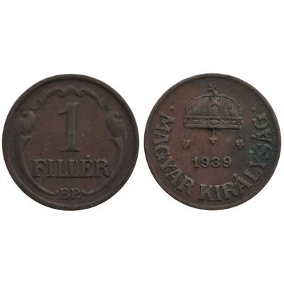 1939-es 1 Fillér – Horthy-kori bronz érme