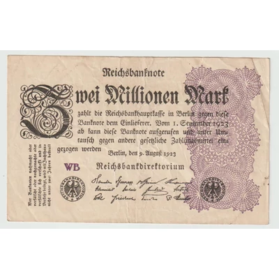 1923 2 millió Márka (Zwei Millionen Mark, Reichsbanknote) bankjegy - Németország