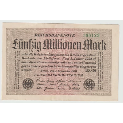 1923 50 milló Márka - Fünfzig Millionen Mark bankjegy - Reichsbanknote Németország