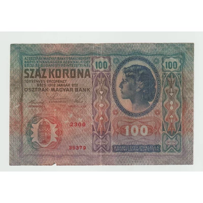 1912 100 korona bankjegy Numizmatika-bankjegyek