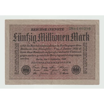 1923 50 milló Márka - Fünfzig Millionen Mark bankjegy - Reichsbanknote Németország