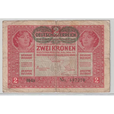 1917 2 Korona bankjegy D.Ö. felülbélyegzéssel