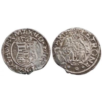 II. Miksa ezüst dénár (1565–1575) érme